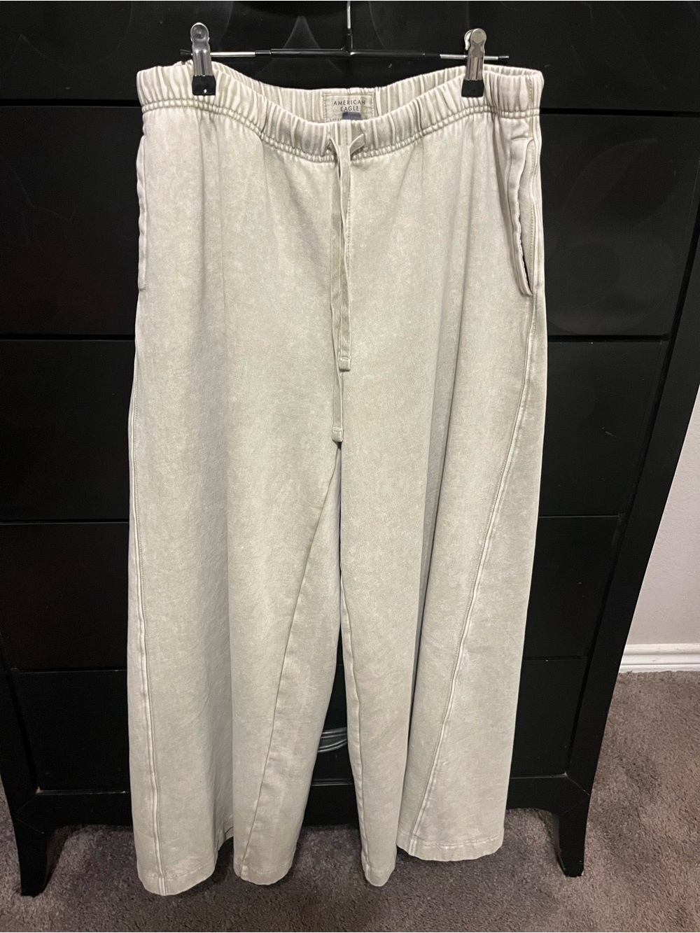 American Eagle Outfitters Wide-Leg Drawstring Pants in Pale Sage